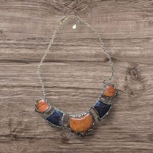 Studio Barse Signed Orange and Embossed Leather Necklace